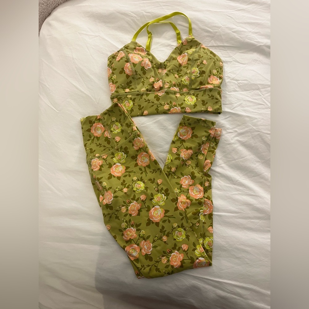 Popflex corset legging and plié sports bralette in green rose